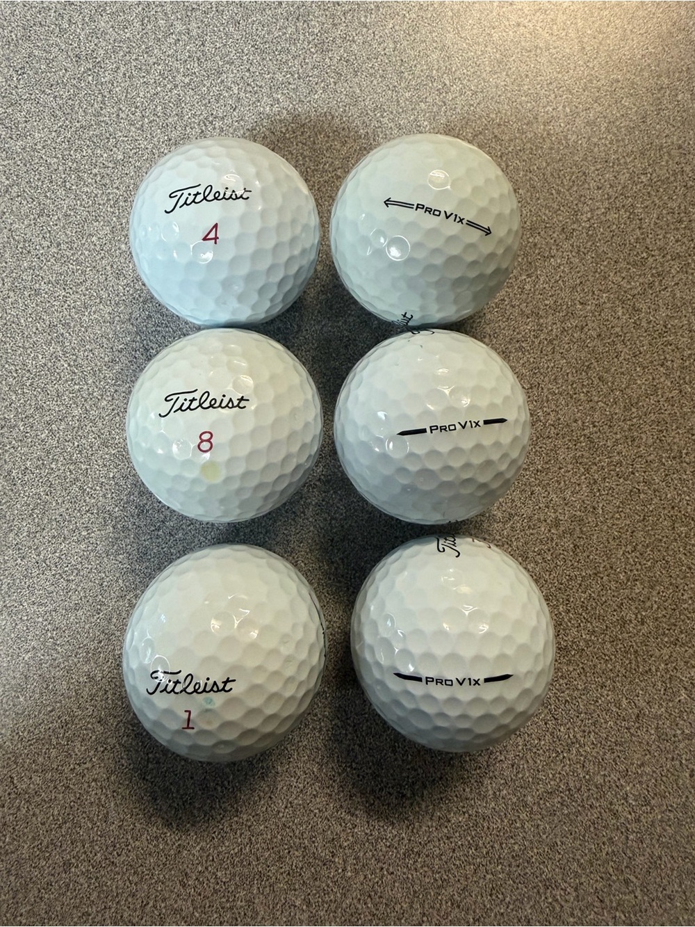 Titleist White Pro V1x Golf Balls with Red Number Markings- Pack of 6 Used Balls